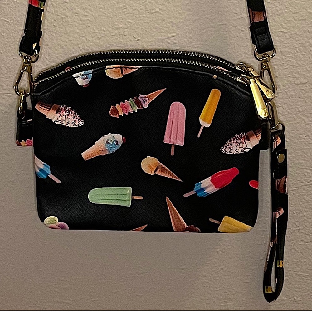 Charming Charlie Black Icecream summer print Crossbody/Wristlet